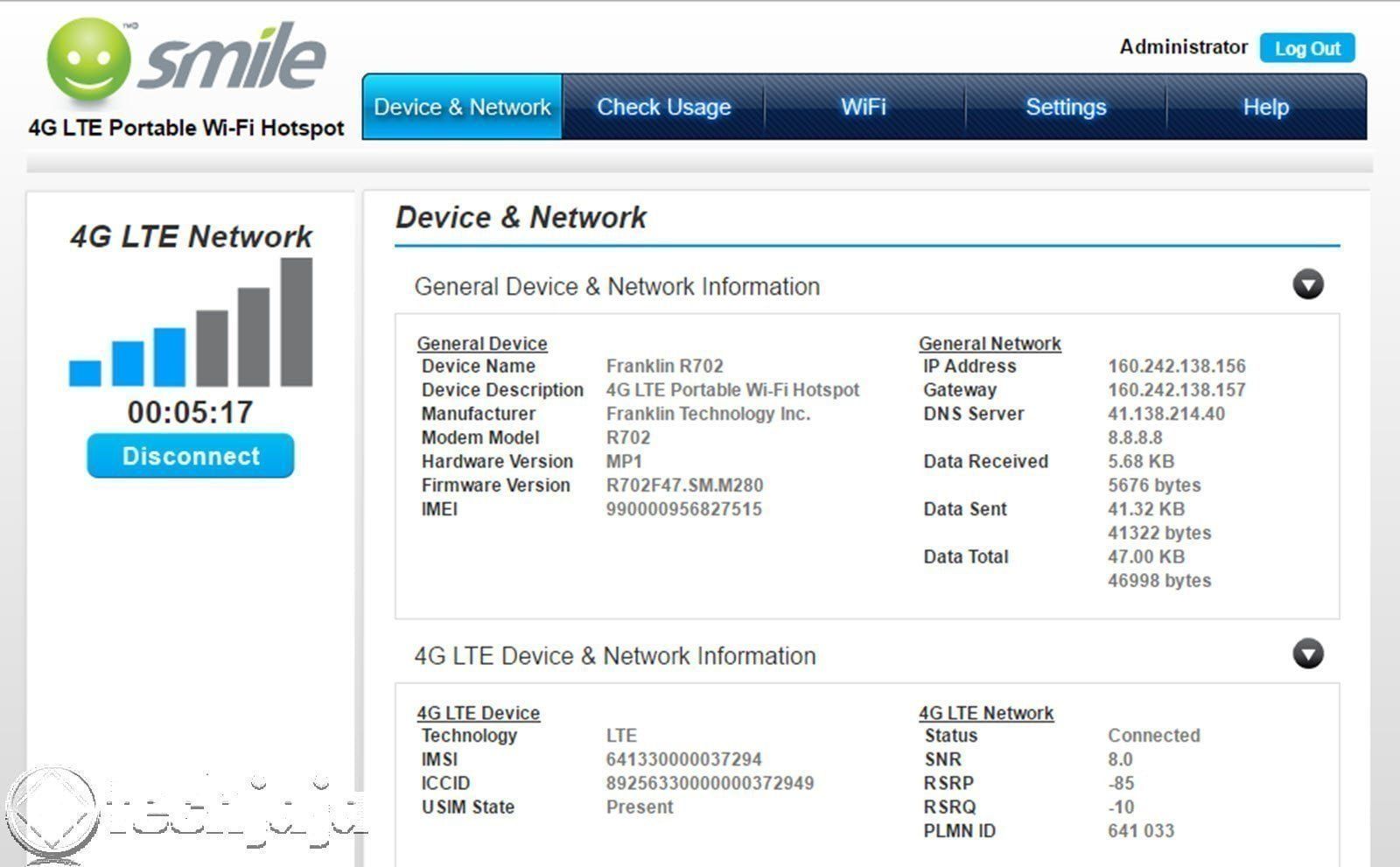 smile 4g dashboard