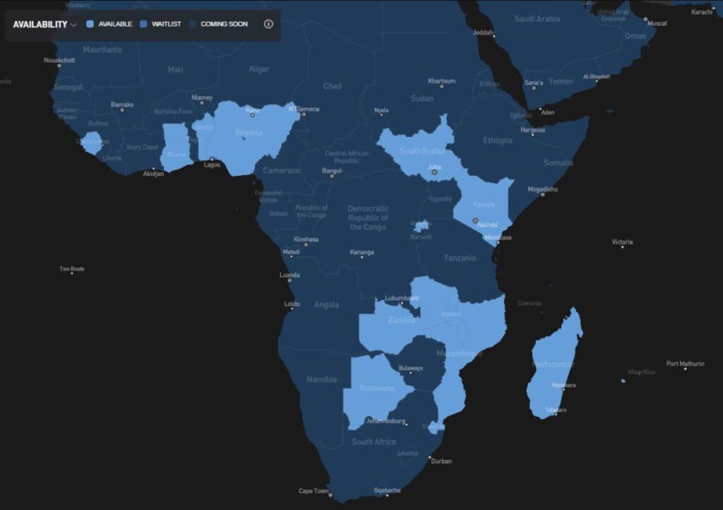 Starlink coverage in Africa - 2024