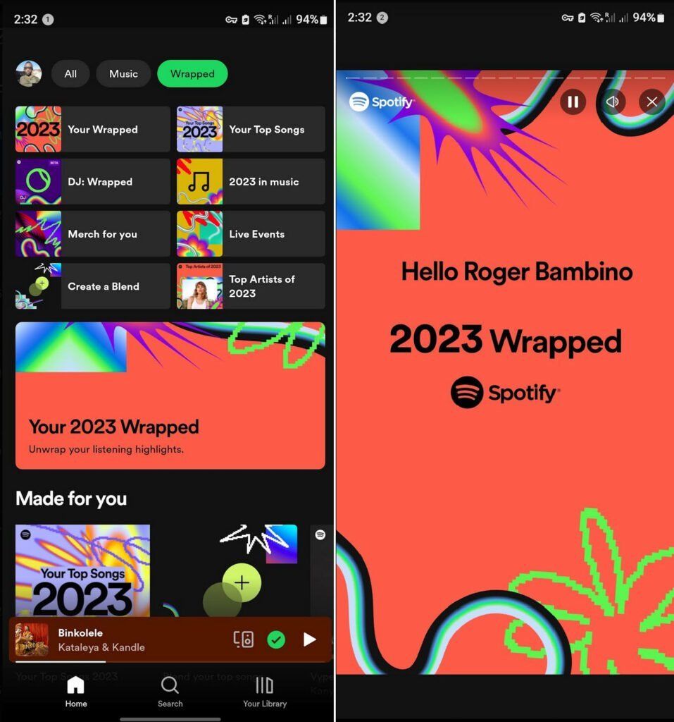 The 2023 Spotify Wrapped visuals in the app